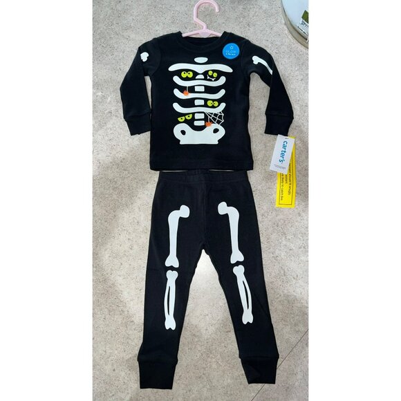 Carters Toddler Glow-In-The-Dark Skeleton Pajama Set Size 12mo - Picture 2 of 7